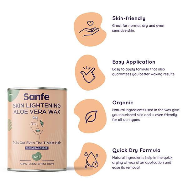 Sanfe Skin Lightening Aloe Vera Wax - Aloevera & Sugar 600 gm - Hair Removal Accessories