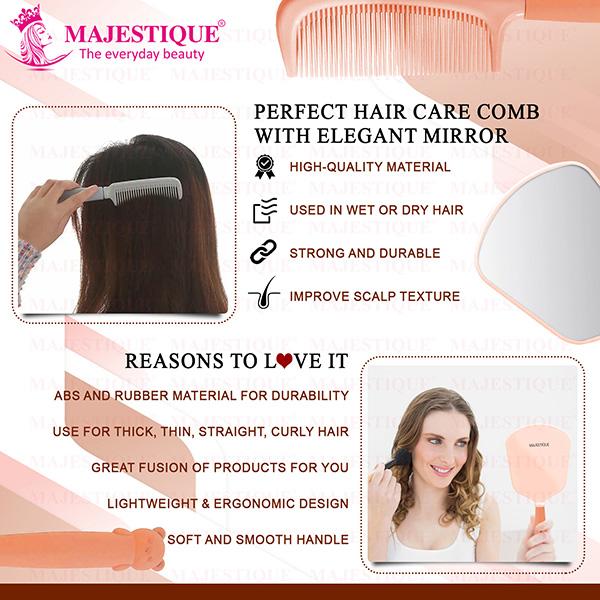 Majestique Elegant Mirror and Comb, Heat Resistant Detangling Comb, Hand Mirror - 2Pcs/Multicolor 1's - Hair Combs