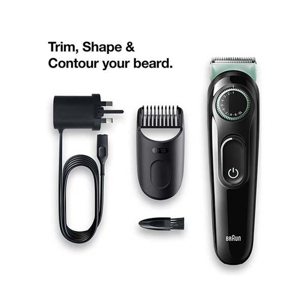 Braun Beard Trimmer 3, BT3321 for Men from Gillette, Hair Clipper, Lifetime Sharp Blades, 20 Length Settings Black and Vibrant Green 310 gm - Grooming Kits
