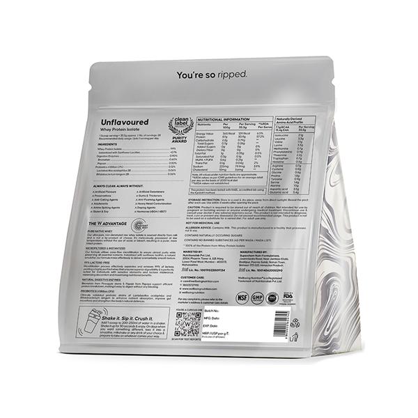 Wellbeing Nutrition 100% Whey Protein Isolate - Unflavoured 1 Kg - Nutritional Supplements