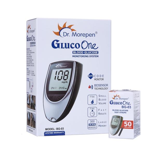 Netmeds | Dr. Morepen GlucoOne Blood Glucose Monitor (BG 03) + Blood Glucose Test Strips 50's