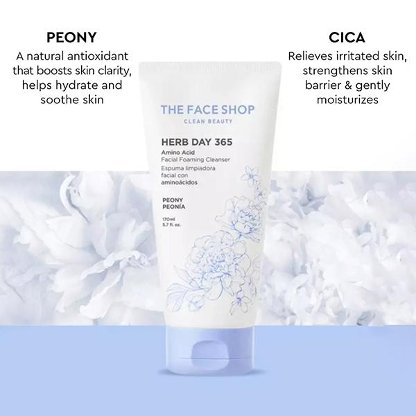 The Face Shop Herb Day 365 Amino Acid Facial Foaming Cleanser Peony 170 ml - Face Wash & Cleansers