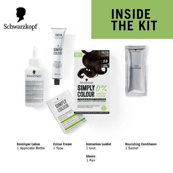 Schwarzkopf Simply Colour Permanent Hair Colour For 100% Grey Coverage - 3.00 Dark Brown 142.5ml - Crème