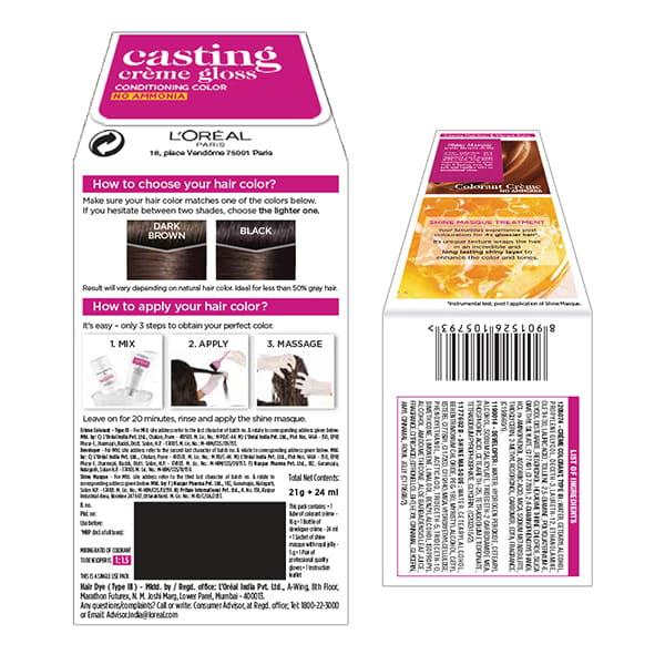 L'Oreal Paris Casting Creme Gloss Small Pack, 300 Darkest Brown 45 Gm - Crème