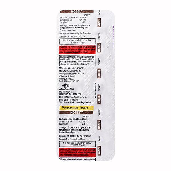Nobel 100mg Tablet 10'S - Pain relief-Nsa