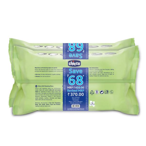 Chicco Baby Moments Wipes Fliptop Bipack 144 Pcs 1's - Diapers & Wipes