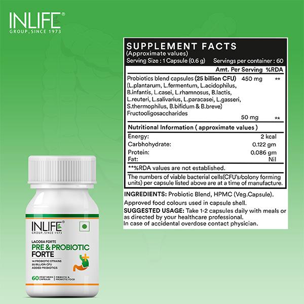 Inlife Pre & Probiotic Forte Veg Capsule 60's - Digestive Health