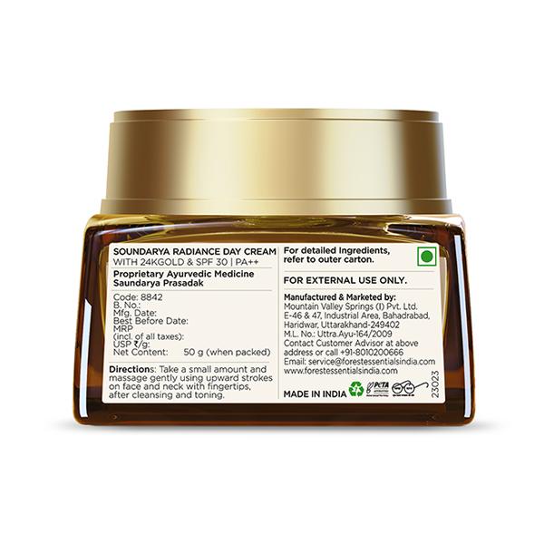 Forest Essentials Soundarya Radiance Cream With 24K Gold SPF 30 PA ++ Moisturizer 50g - Face Moisturizers
