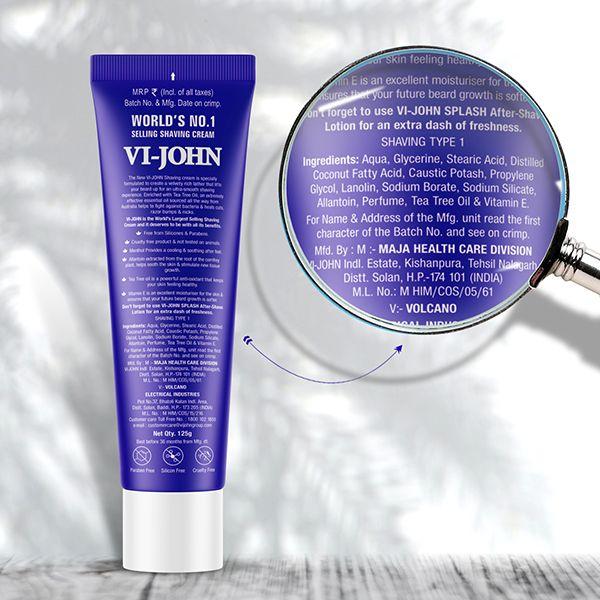 VI-John Shaving Cream Icy Mint with Tea Tree Oil and Bacti-Guard for All Skin Types 125 gm - Shaving Creams