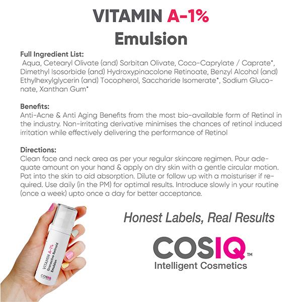 Cos-IQ A 1 Percent Granactive Retinoid Emulsion Vit A Anti Ageing Night for Wrinkles Fine Lines and Acne 30ml - Night Cream