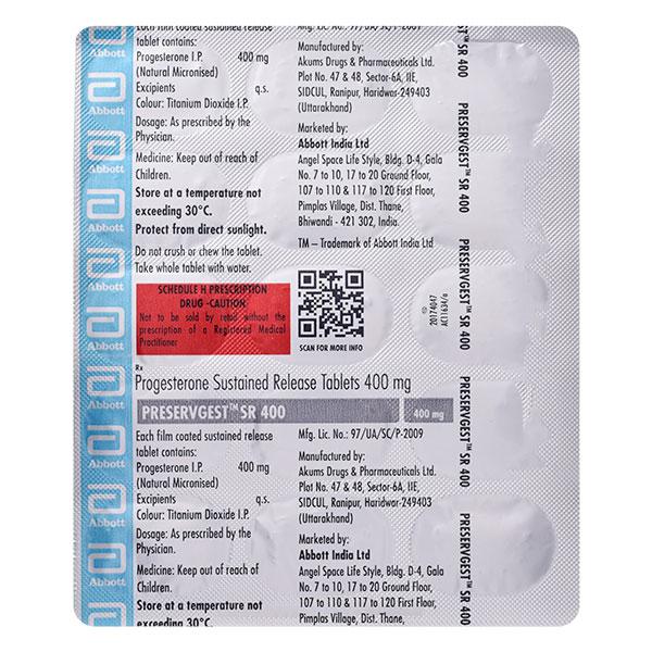PRESERVGEST SR 400 Tablet 15's - Hormonal Therapy-Oes