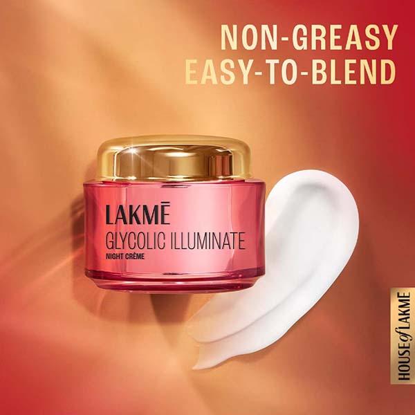 Lakme Glycolic Illuminate Night Cream with Glycolic Acid and 1% Niacinamide for Skin Cell Regeneration 50 gm - Night Cream