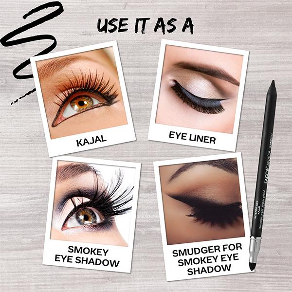 Faces Canada Ultime Pro Intense Gel Kajal With Smudger & Sharpener - Black, 24HR Long Stay 1.2 gm - Kajal & Kohls