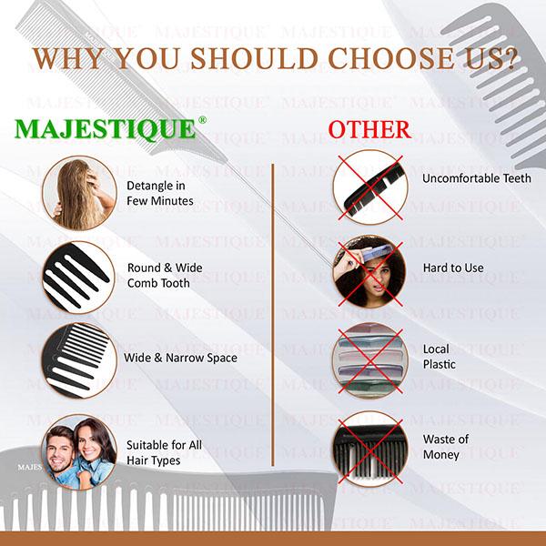 Majestique Professional Wide Comb, Tail Comb, Dresser Hair Comb for All Hair Types and Styles 1's - Hair Combs