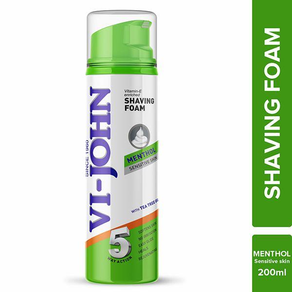 Netmeds | VI-John Sensitive Skin 5 Way Action Vitamin E Enriched Menthol Shaving Foam for Men with Tea Tree Oil 200ml
