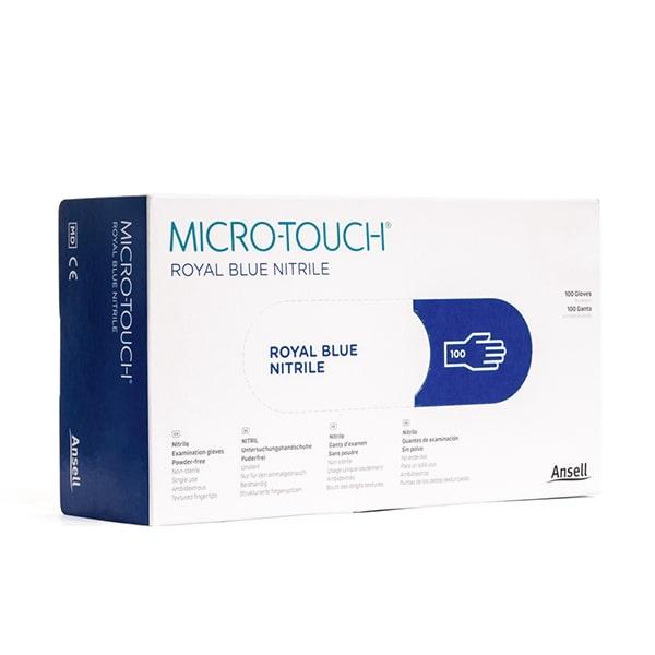 Netmeds | Ansell Micro Touch Nitrile Examination Gloves - Royal Blue (M) 100's
