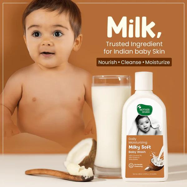 Mother Sparsh Daily Mositurizing Milky Soft Baby Wash With Coconut Oil-Milk Protein and Shea Butter 400 ml - Baby Body Wash