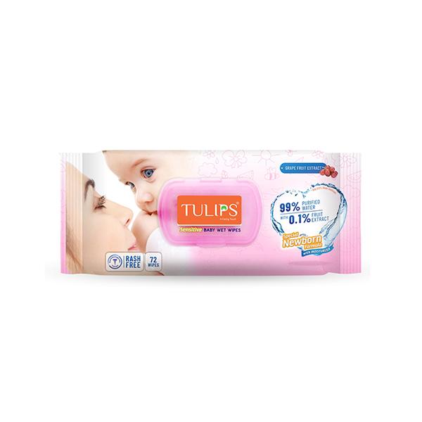 Netmeds | Tulips Sensitive Baby Wet Wipes With LID Grape Extract 72's