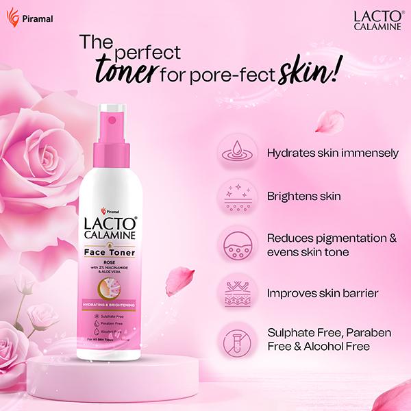 Lacto Calamine Rose Water Toner for Glowing Skin with Aloe Vera and 2% Niacinamide 120 ml - Toners