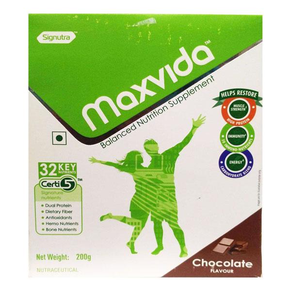 Netmeds | Maxvida Balanced Nutrition Supplement Powder Refill - Chocolate Flavour 200 g