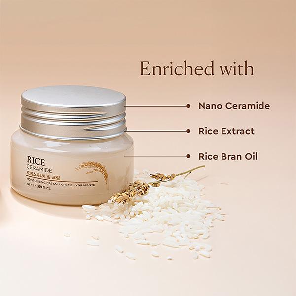 The Face Shop Rice & Ceramide Moisturizing Cream - Korean Day Cream for Barrier Repair & Glow 50 ml - Face Moisturizers