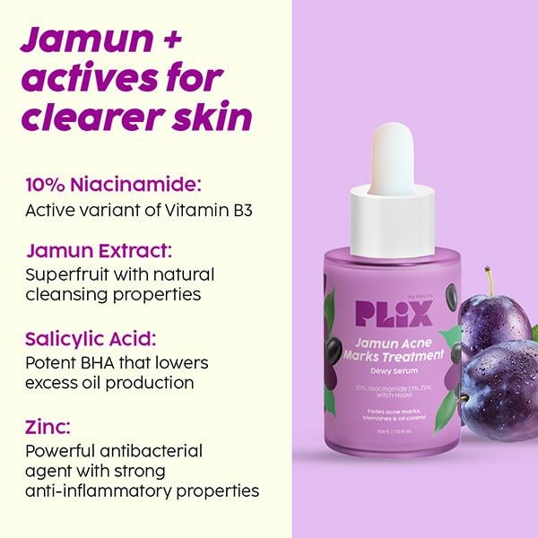 Plix The Plant Fix 10% Niacinamide Jamun Face Serum For Acne Marks & Scars For Unisex 30 ml - Face Serum
