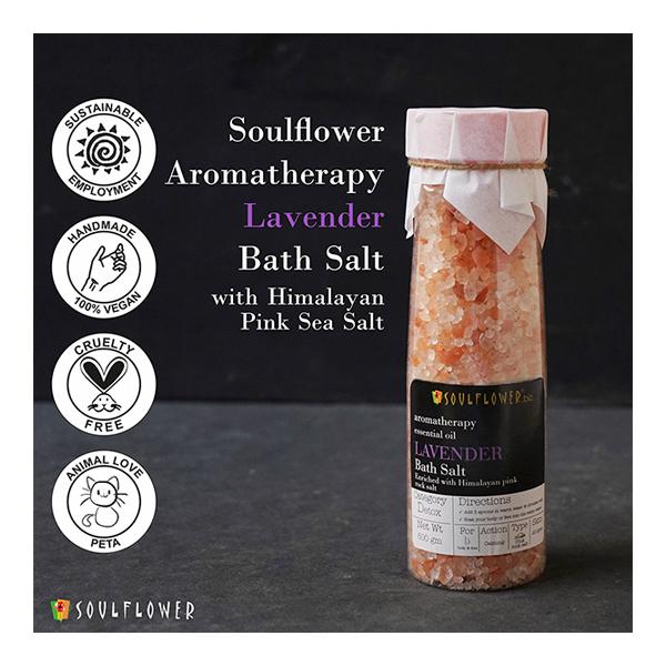 Soulflower Aroma Bath Salt - Lavender with Himalayan Pink Rock Salt 500 gm - Bath Salts