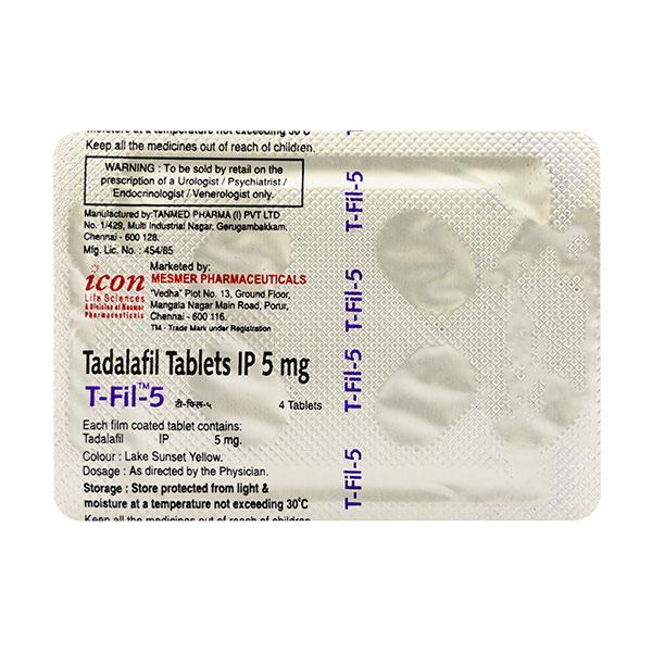 T Fil 5mg Tablet 4'S - Impotence/Erectile Dysfunction (Ed)