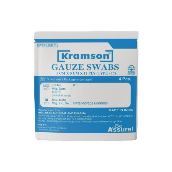 Netmeds | Wellness Kramson Gauze Swab (5 Cm x 5 Cm x 12 Ply) 4's
