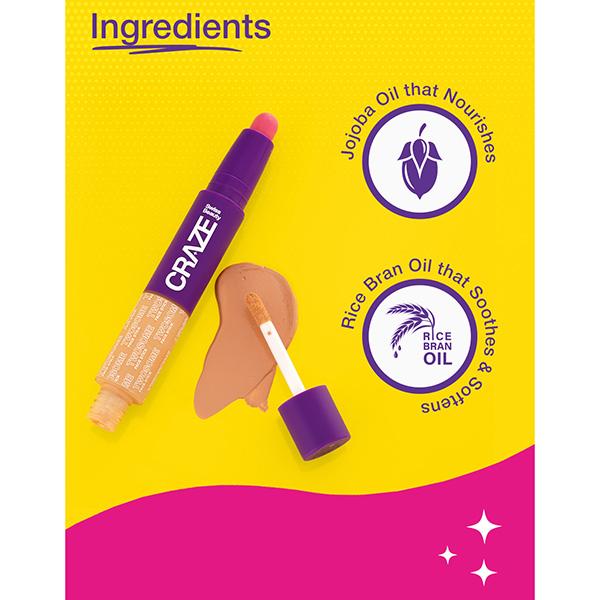 Swiss Beauty Craze Twosome Lightweight Face Stick, 2-In 1 Liquid Concealer and Creamy Blush 2 - Light , Rose 9.4 gm - Concealer