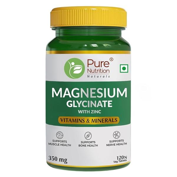 Netmeds | Pure Nutrition Magnesium Glycinate with Zinc 350 mg Veg Tablet 120's