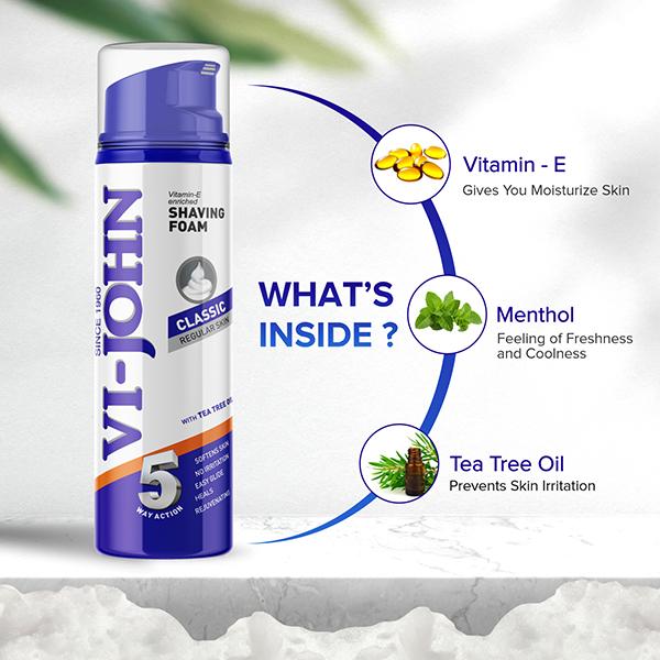 VI-John Classic Regular Shaving Foam with Tea Tree Oil -200ml each 2's - Shaving Foams