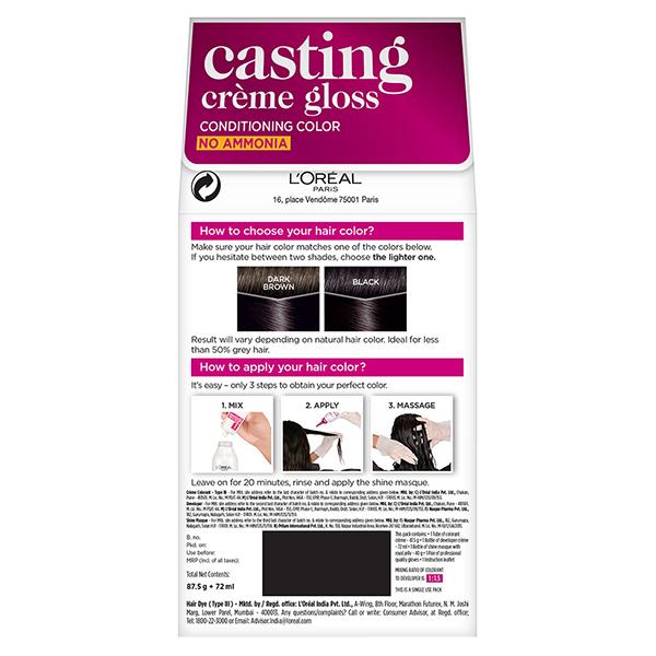 L'Oreal Paris Casting Creme Gloss Hair Color, Ebony Black 200 159.5 Gm - Crème