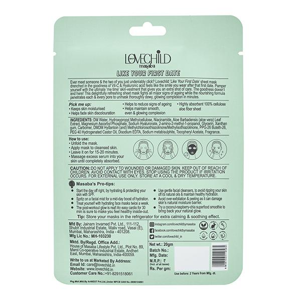 LoveChild Masaba Like Your First Date 100 Percent Cellulose Aloe Fiber Sheet Mask 20 gm - Sheet Masks
