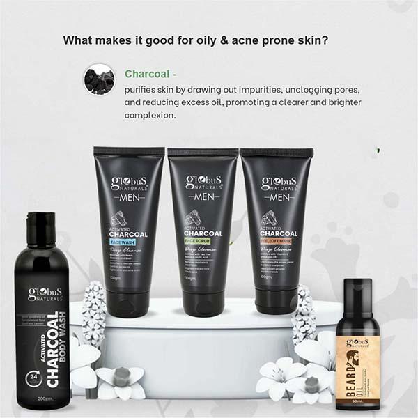 Globus Naturals Pre and Post Holi Ritual Ayurvedic Skin Care Gift Box for Men, for All Skin Types - Face Wash 100gm, Face Scrub 100gm, Peel Off Mask 100gm and Beard Oil 50ml 1's - Makeup Kits & Sets