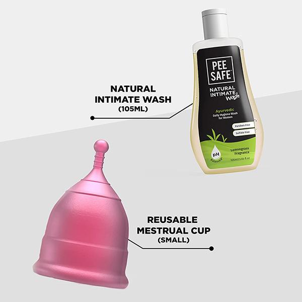 Pee Safe Period Care Combo- Menstrual Cup (Small) & Intimate Wash Women 150 ml - Menstrual Cups