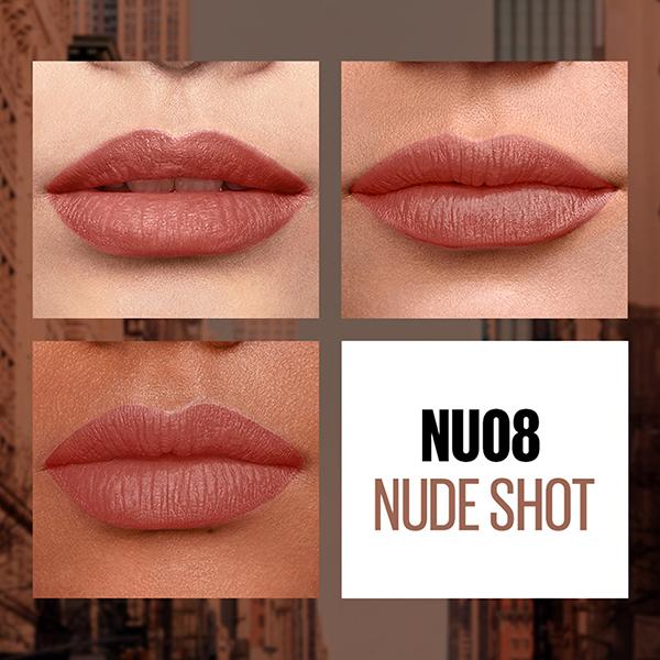 Maybelline New York Sensational Liquid Matte Lipstick, NU08 Nude Shot, Liquid Lipstick Shades Delivering Intense Matte Color Effect 7 ml - Lipsticks