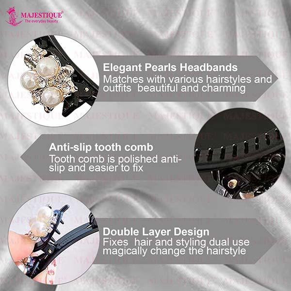 Majestique Stylish Braided Double Layer Twist Plait Plastic Headband with Elegant Flower 1's - Hair Clips/Bands