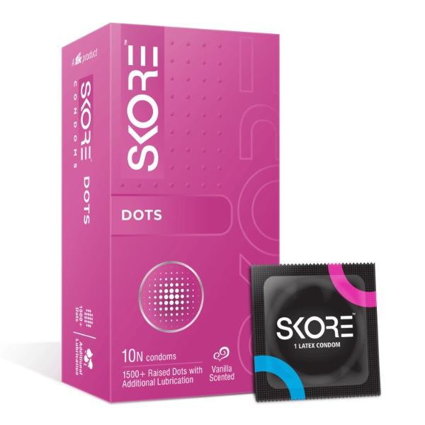 Skore Dots with Extra Lubrication & Vanilla Scented 10's - Plain/Flavoured Condoms