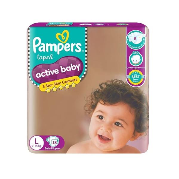 Netmeds | Pampers Active Baby Premium Taped Diaper Pants (L) 18's
