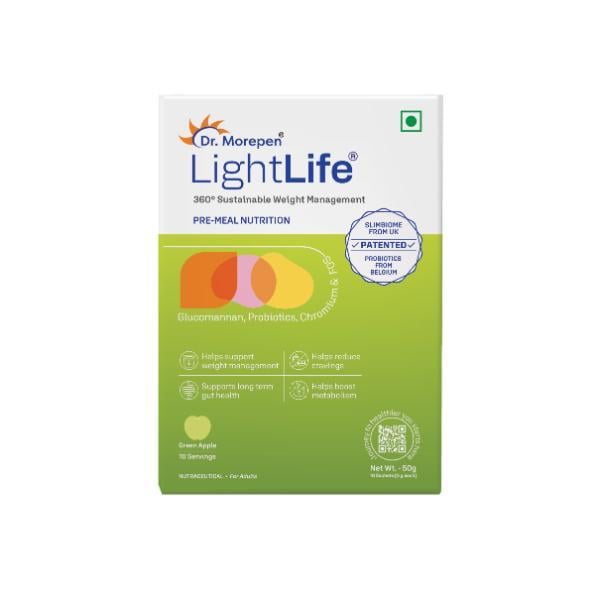 Netmeds | Dr. Morepen LightLife Pre-Meal Nutrition Sachets - Green Apple Flavour (Pack Of 10 x 5 g)