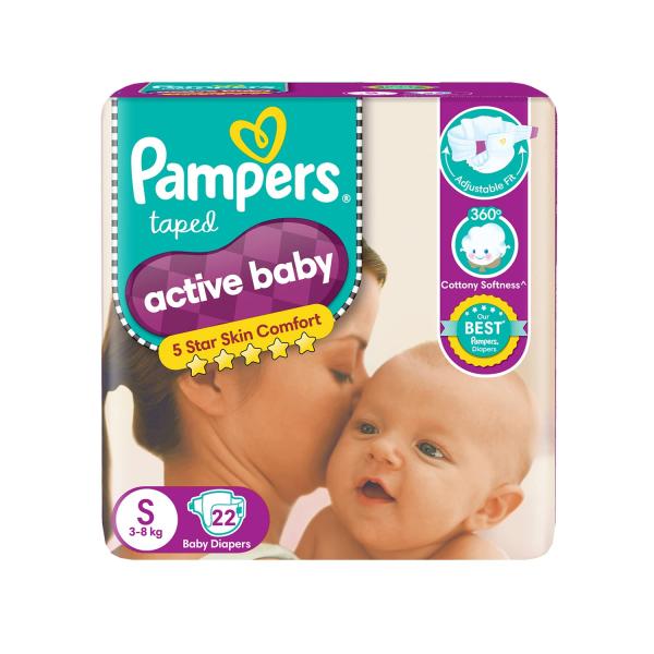 Netmeds | Pampers Active Baby Premium Taped Diapers (S) 22's