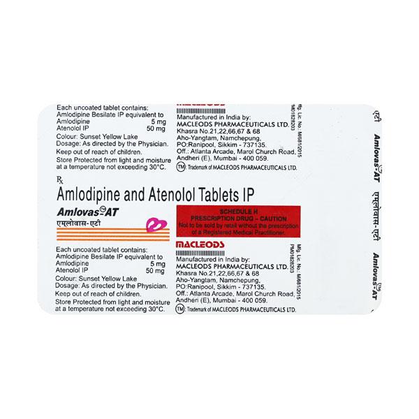Amlovas AT 50mg Tablet 15'S - Hypertension-Cal