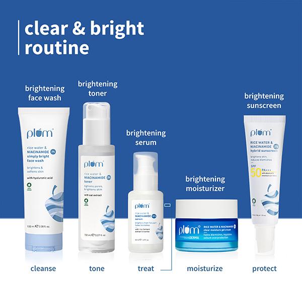 Plum Rice Water & 10% Niacinamide Face Serum - Brightens from 1st Use, Dermat-Tested 50 ml - Face Serum