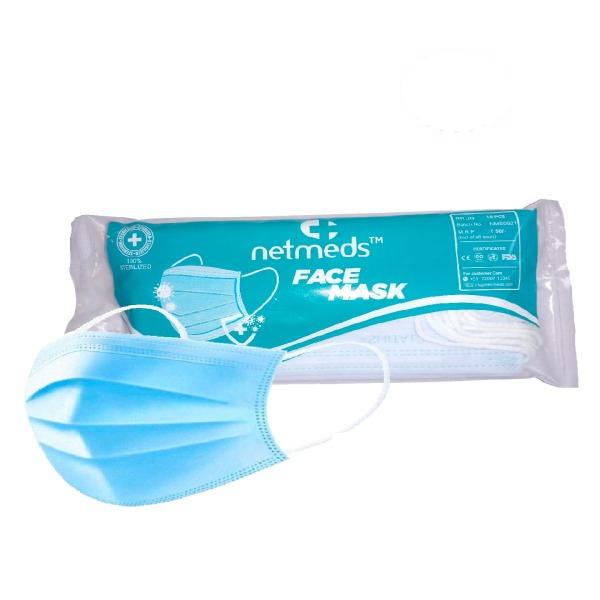 Netmeds | Netmeds 3 Ply Face Mask with Nose Pin 10's