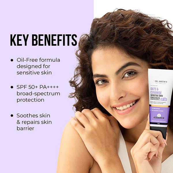 Dr. Sheth's Oat & Ceramide Sensitive Skin Sunscreen SPF 50+ PA++++ Oil-Free Sunscreen 50 gm - Body Sunscreen