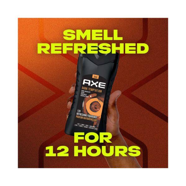 Axe Dark Temptation Dark Chocolate Scent Parfuk De Chocolate Noir 3 In 1 Body Face and Hair Wash 250ml - Shower Gels & Body Wash