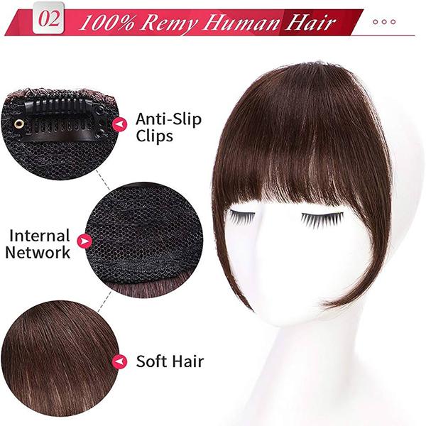 Bronson Professional Hair Extensions Clip-in Bangs Fringe Natural Brown No 2 1's - Hair Clips/Bands