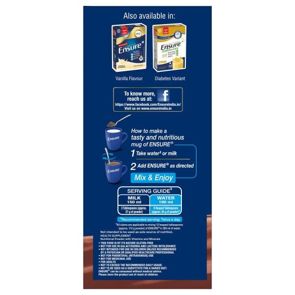 Ensure Nutritional Powder - Chocolate Flavour 950 g (Refill Pack) - Daily Health Drinks