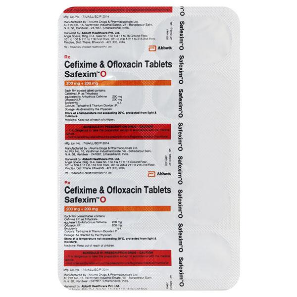 Safexim O 200/200mg Tablet 10'S - Bacterial Infections-Cep